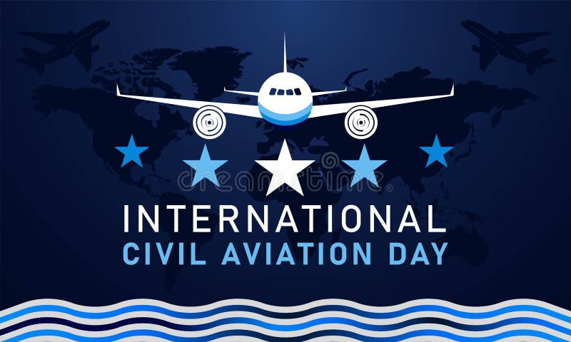 Journée internationale de l'aviation civile. 7 décembre. affiche ou bannière de lettre de carte de voeux