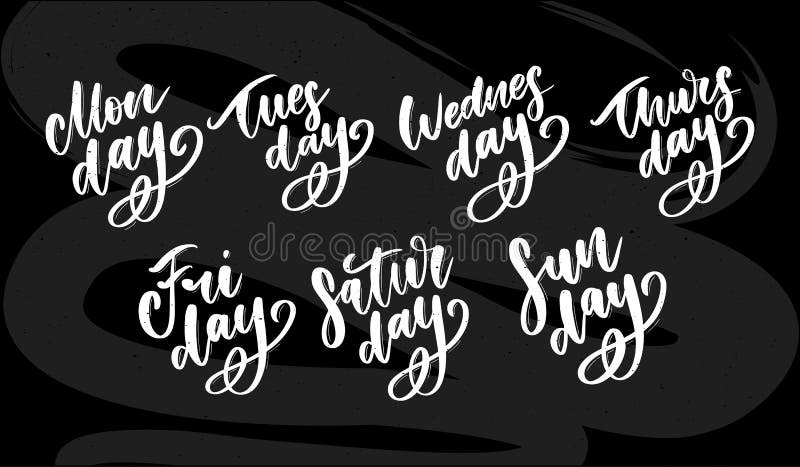 Jours de semaine manuscrits vectoriels et jeu de symboles. Police d'encre. Autocollants pour le planificateur et autre. clipart. D illustration stock Jours de semaine manuscrits vectoriels et jeu de symboles. Police d'encre. Autocollants pour le planificateur et autre. clipart. D illustration stock
