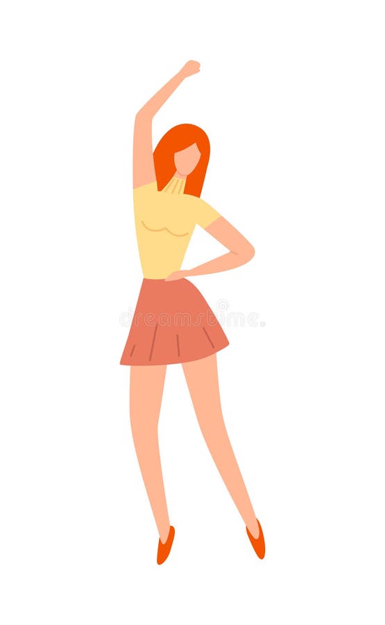 Jovem Dançando Saia De Terracotta E Mão Levantada De Topo Amarela Cartoon  Fêmea Feliz Saltando Isolada Em Ilustração do Vetor - Ilustração de  alegria, povos: 175456179