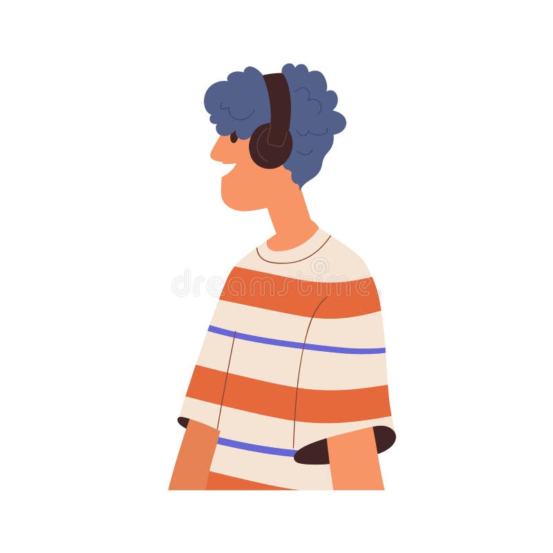 único desenho de uma linha menino feliz usando fone de ouvido