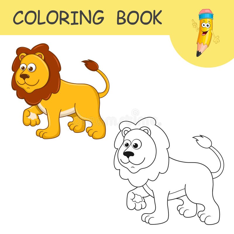 Livro de colorir ou desenho de página do leão bonito, jogo