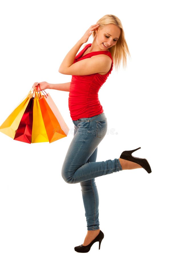 Jovem mulher bonita com sacos de compras ov isolado consumição fotos de stock Jovem mulher bonita com sacos de compras ov isolado consumição fotos de stock