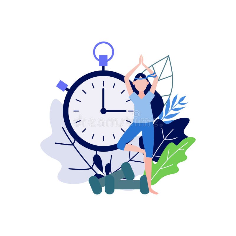Jovem mulher que faz os esportes que estão na pose da árvore isolada no fundo branco com elementos decorativos ilustração stock Jovem mulher que faz os esportes que estão na pose da árvore isolada no fundo branco com elementos decorativos ilustração stock