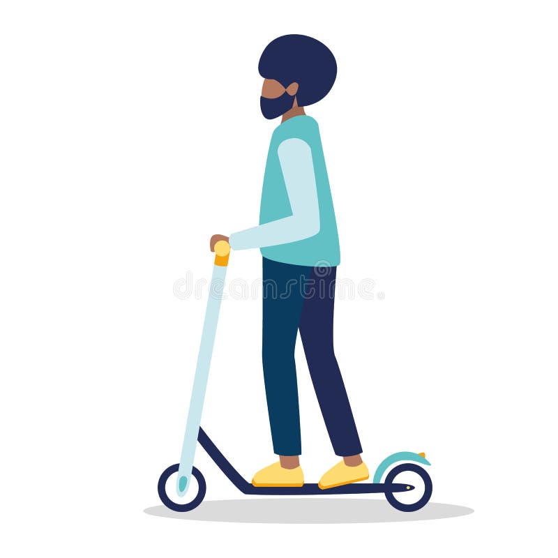 Joven Afroamericana Monta Una Moto Eléctrica En Blanco Y Negro Una Mujer Montada En Una Patada Aislada En Un Blanco Stock de ilustración - Ilustración de montada, afroamericana: 162370848
