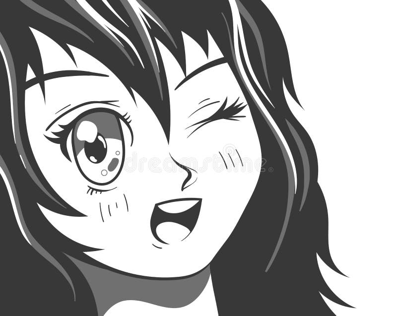 Joven Anime Chica Blanco Y Negro Sonriendo Cara. Vector Plano Dibujos  Animados Estilo Moderno Ilustración Gráfica Ilustración del Vector -  Ilustración de sonrisa, feliz: 219441655