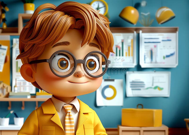 Joven inventor curioso en un taller vibrante explorando nuevas ideas con una lupa stock de ilustración