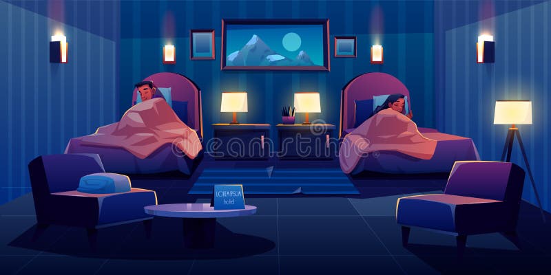 Joven Pareja Durmiendo En Una Cama Separada En Traje De Hotel Ilustración  del Vector - Ilustración de honeymoon, casero: 157086919