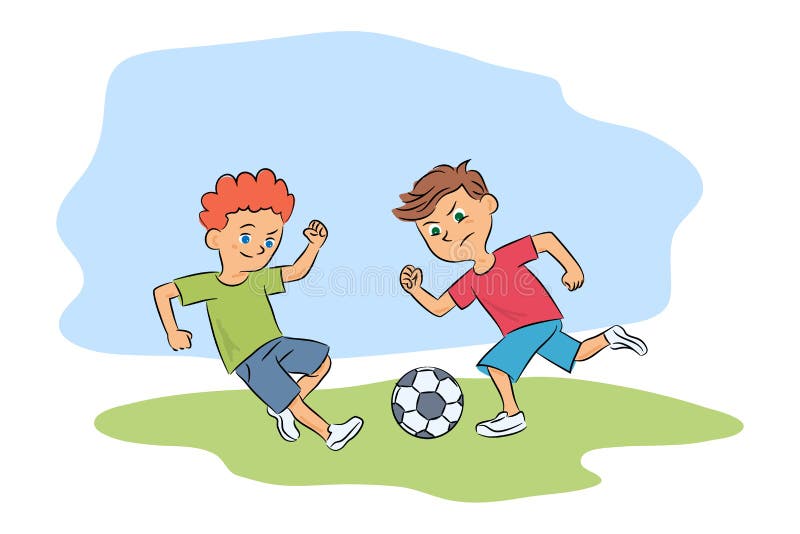 Meninos Jogando Futebol Com Bola No Campo De Verão. Crianças Felizes Jogando  Futebol Jogando Juntos Se Divertindo. Ilustração do Vetor - Ilustração de  verde, playground: 215402544