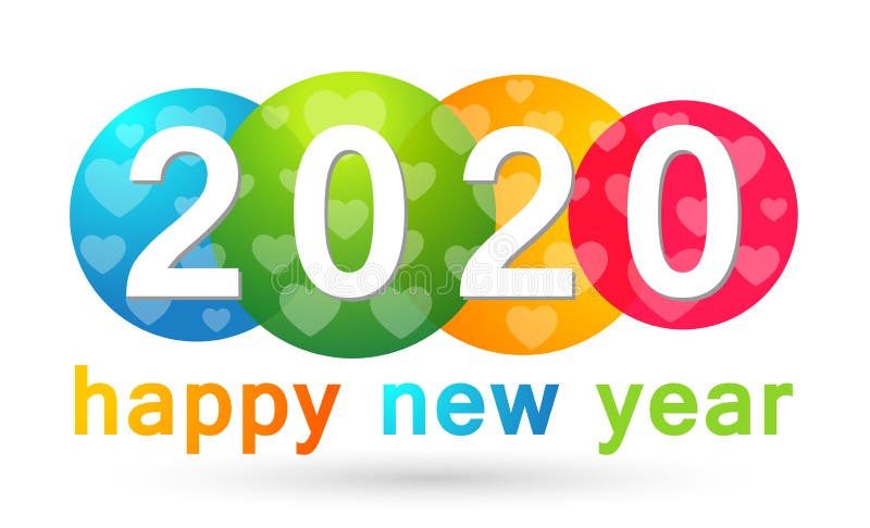 Joyeuse carte du Nouvel An 2020 et concept d'amour du coeur de l'accueil coloré du texte en couleur sur fond blanc illustration stock Joyeuse carte du Nouvel An 2020 et concept d'amour du coeur de l'accueil coloré du texte en couleur sur fond blanc illustration stock