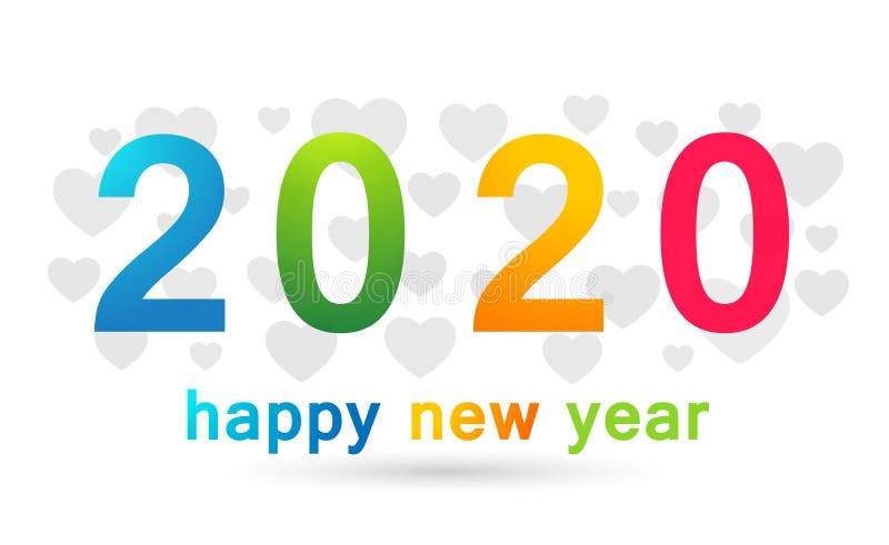 Joyeuse carte du Nouvel An 2020 et concept d'amour du coeur de l'accueil coloré du texte en couleur sur fond blanc illustration stock Joyeuse carte du Nouvel An 2020 et concept d'amour du coeur de l'accueil coloré du texte en couleur sur fond blanc illustration stock