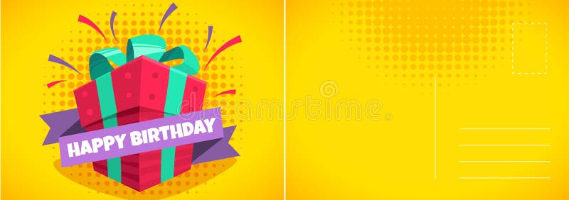 Joyeux Anniversaire Carte Postale De Vacances Avec Boite Cadeau Enveloppee Avec Modele De Lettre De Ruban Avec Texte De Felicitat Illustration De Vecteur Illustration Du Fete Pointille