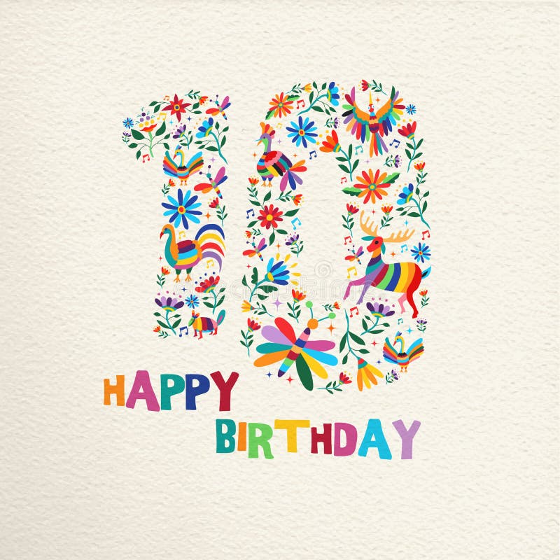 Joyeux anniversaire 10 dix ans de décoration de fleur illustration stock Joyeux anniversaire 10 dix ans de décoration de fleur illustration stock