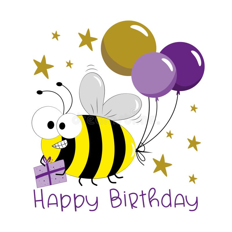 Abeille Gnome Ballon Joyeux Anniversaire Souhaits Colorés Carte De