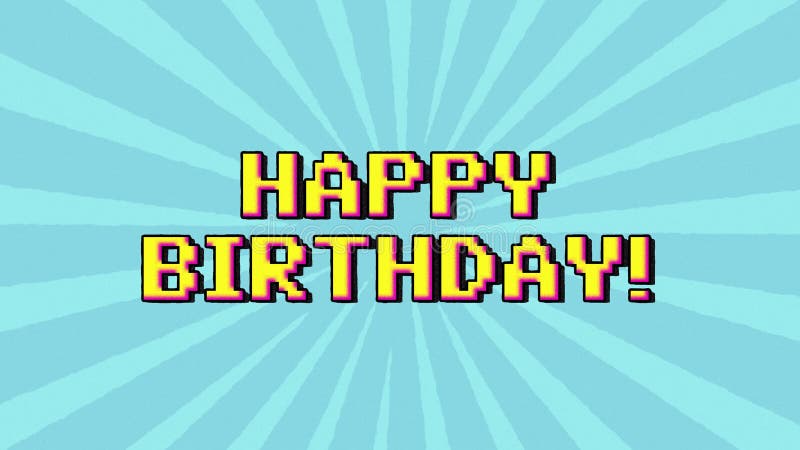 Joyeux anniversaire jaune pixel art texte animation sur fond bleu groovy. typographie à la mode conception cinétique. banque de vidéos