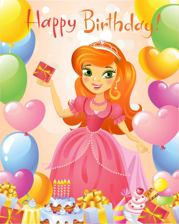 Joyeux Anniversaire, Princesse, Carte De Voeux Illustration De Vecteur - Illustration Of Décoration, Enfant: 66281021