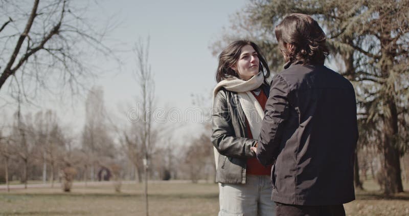 Joyeux couple amoureux Profitez d'une journée ensoleillée d'hiver dans le parc banque de vidéos