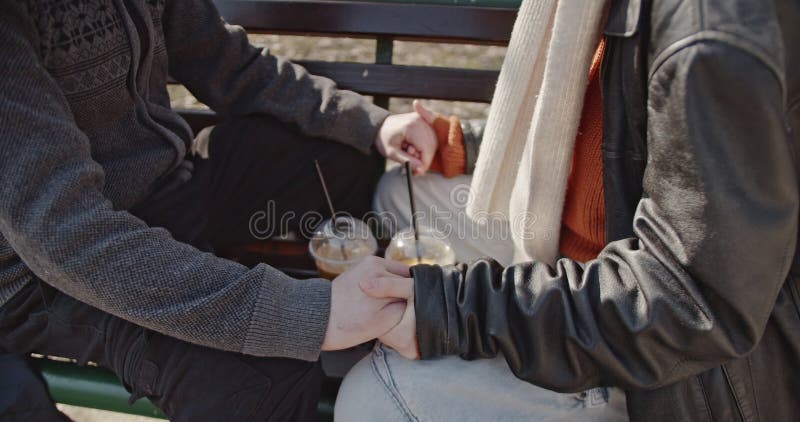 Joyeux couple amoureux Profitez d'une journée ensoleillée d'hiver dans le parc banque de vidéos