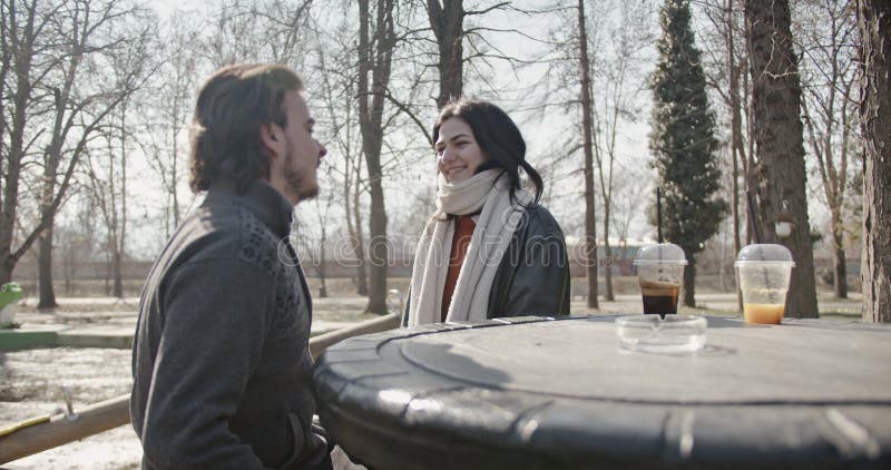 Joyeux couple amoureux Profitez d'une journée ensoleillée d'hiver ensemble dans un parc clips vidéos