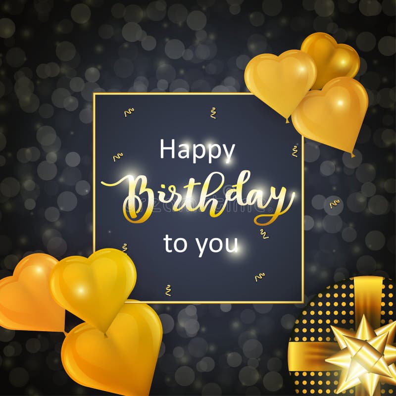 Joyeux Dessin De Celebration D Anniversaire Avec Des Ballons Dores En Forme De Coeur Realistes Des Confettis En Feuille De Papie Illustration Stock Illustration Du Scintillement Ballons
