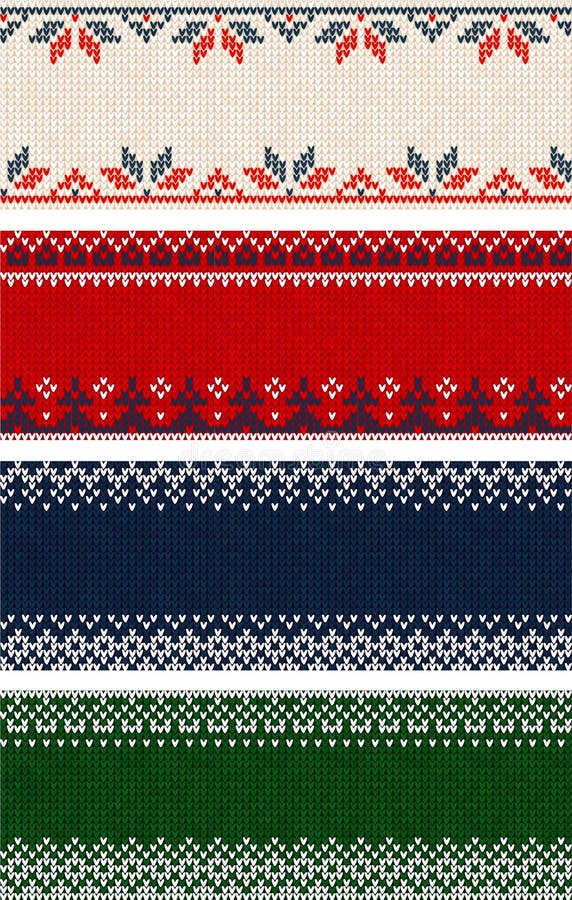 Ugly sweater Merry Christmas party ornament kneatwear. Vector illustration knitted background banner border seamless pattern scandinavian ornament. White, blue, red, green colored knitting. Ugly sweater Merry Christmas party ornament kneatwear. Vector illustration knitted background banner border seamless pattern scandinavian ornament. White, blue, red, green colored knitting