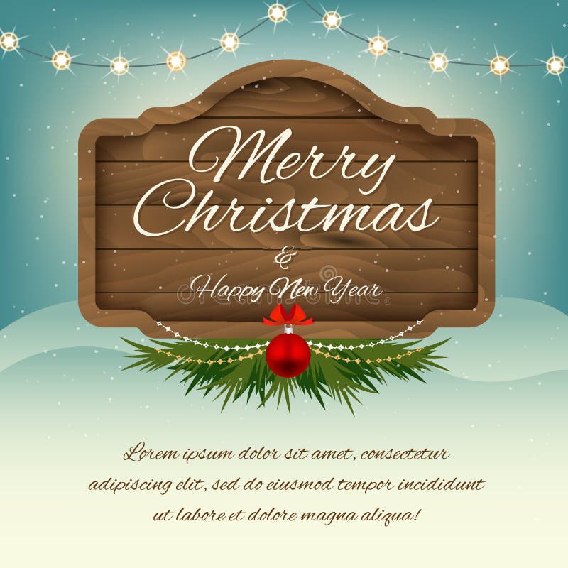 Joyeux Noël et bonne année Panneau en bois de signe Vecteur GR illustration stock Joyeux Noël et bonne année Panneau en bois de signe Vecteur GR illustration stock