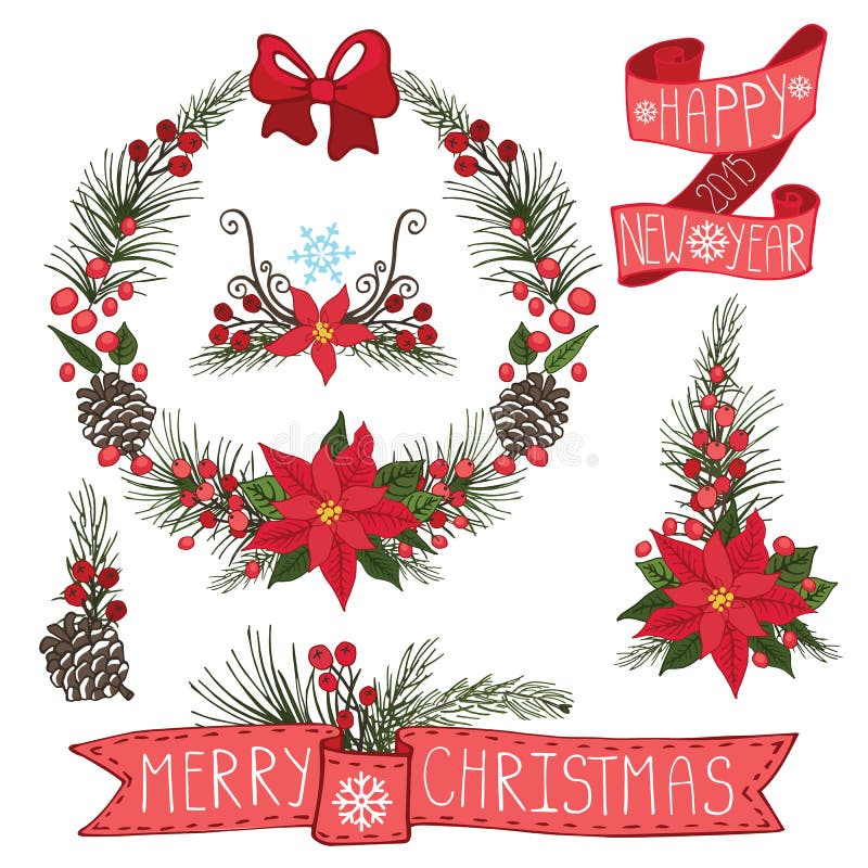 Joyeux Noël, guirlande de nouvelle année, rubans, groupe illustration libre de droits Joyeux Noël, guirlande de nouvelle année, rubans, groupe illustration libre de droits