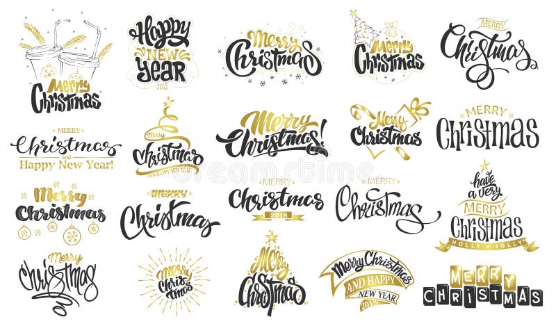 Joyeux Noël An neuf heureux Lettrage moderne manuscrit de brosse, ensemble de typographie illustration stock