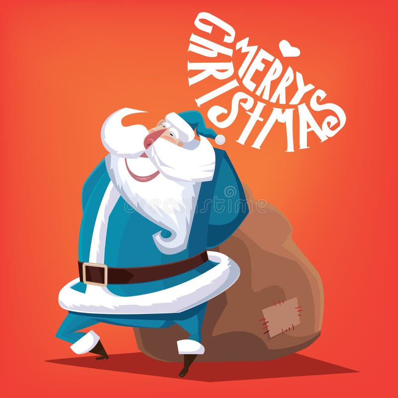 Joyeux Noël Santa Claus bleue avec le sac de cadeau illustration de vecteur Joyeux Noël Santa Claus bleue avec le sac de cadeau illustration de vecteur