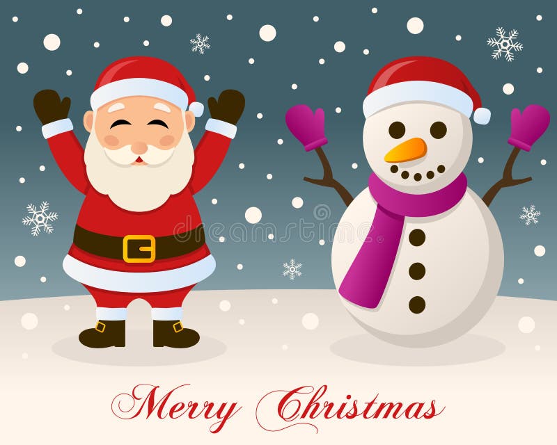 Joyeux Noël - Santa Claus et bonhomme de neige illustration de vecteur Joyeux Noël - Santa Claus et bonhomme de neige illustration de vecteur