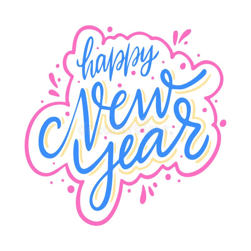 Joyeux signe du Nouvel An Lettres vectorielles tracées à la main Isolé sur fond blanc illustration stock Joyeux signe du Nouvel An Lettres vectorielles tracées à la main Isolé sur fond blanc illustration stock