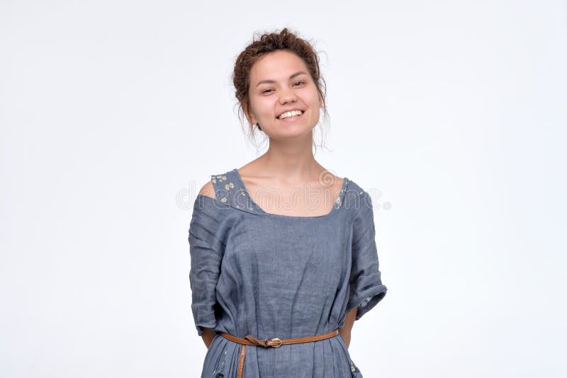 Joyful ethnic woman smiling delighted happily carefree gazing camera royalty free stock images Joyful ethnic woman smiling delighted happily carefree gazing camera royalty free stock images
