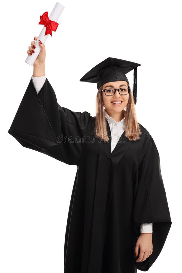 Joyful Graduate Student Holding a Diploma in the Air Stock Photo ...