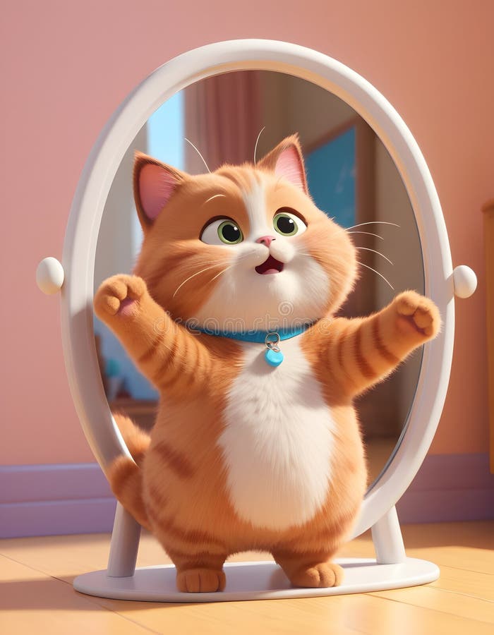 Joyful Kitten Playing in Mirror AI Generative stock photo