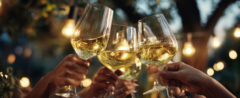 The joyful moment of toasting with wine glasses under twinkling lights.. image royalty free stock photos.