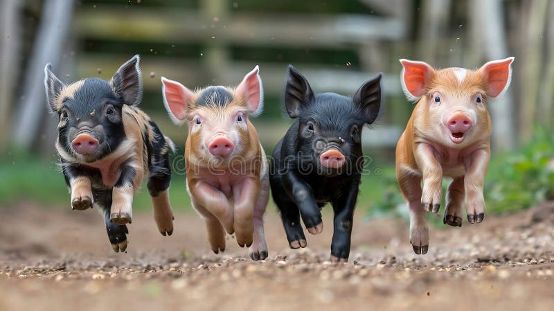Joyful piglets gleefully frolicking in a muddy puddle, displaying playful and energetic behavior vector illustration