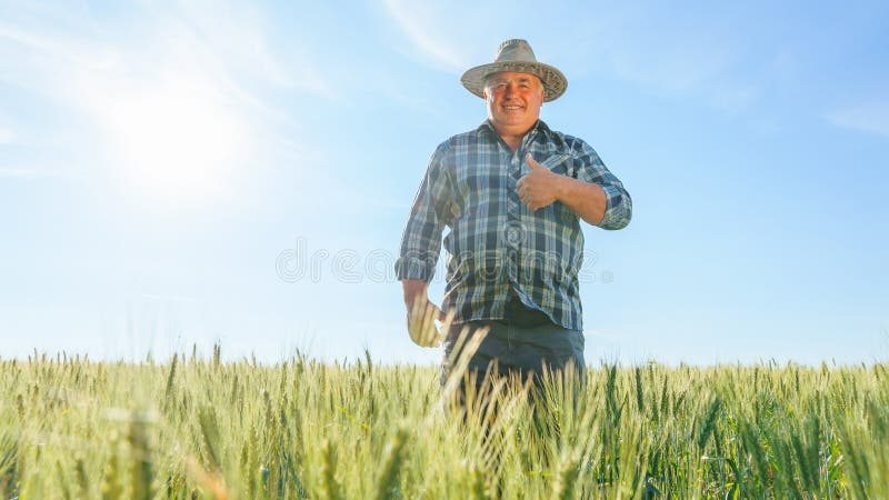 Joyful reifer Mann mit Daumen auf dem Land lizenzfreies stockbild
