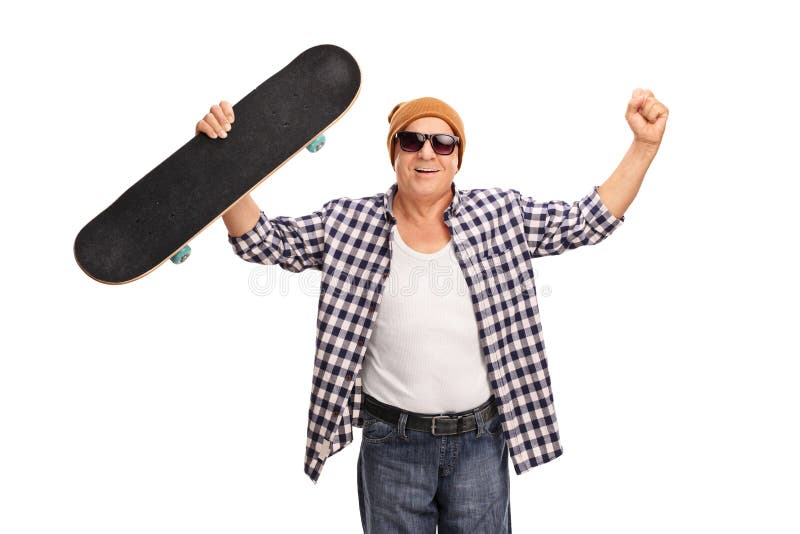Joyful Senior Skater Celebrating Victory Stock Photo - Image of ...