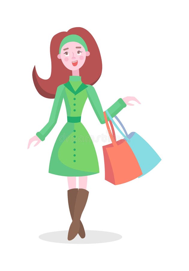 Joyful Woman Shopping Flat Cartoon Vector Icon stock illustration Joyful Woman Shopping Flat Cartoon Vector Icon stock illustration