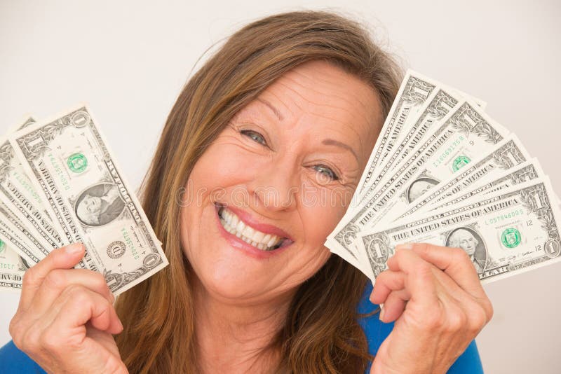 Joyful woman with us dollar