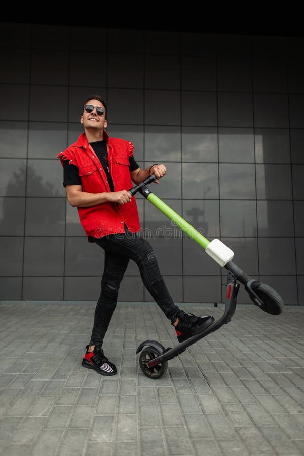 Man Posing On Scooter - Stock Photos | Motion Array