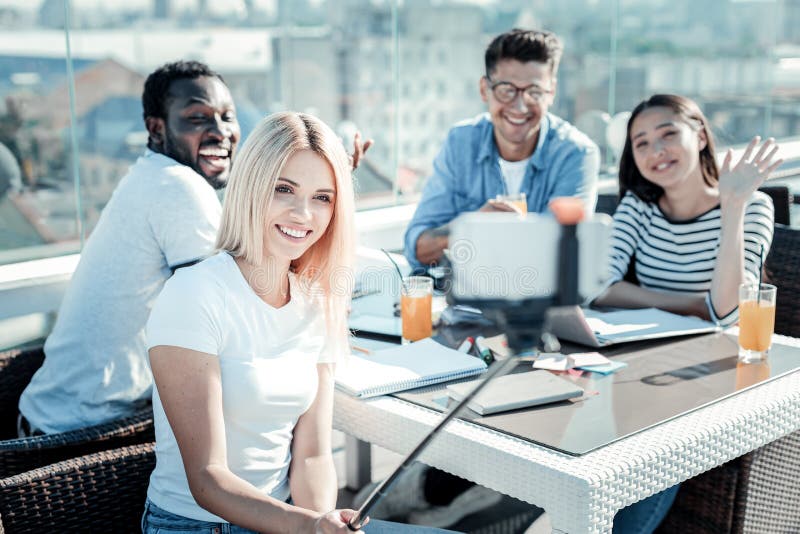 Joyful young people smiling on camera royalty free stock photos Joyful young people smiling on camera royalty free stock photos