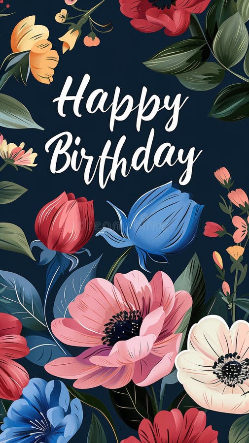 Joyous Birthday Wishes in a Burst of Floral Print Stock Illustration