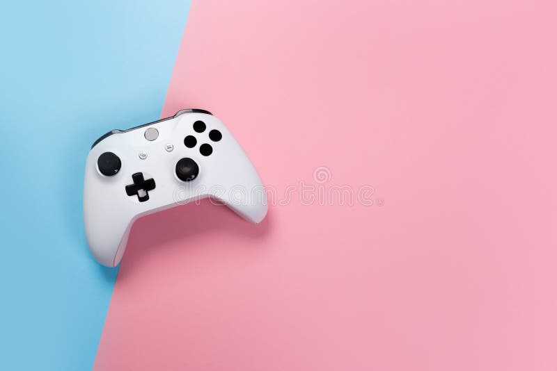 White Joystick Gamepad, Game Console on Pink and Blue Background ...