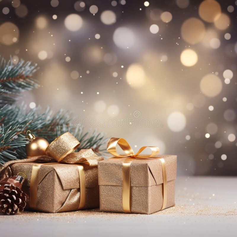 Jristmas-banderoll med julklappsdekorationer, presentboxar för text generativeai vektor illustrationer