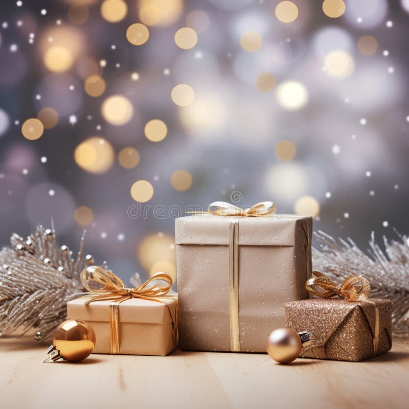 Jristmas-banderoll med julprydnadspressar med mousserande bokeh vinteraigenererad vektor illustrationer