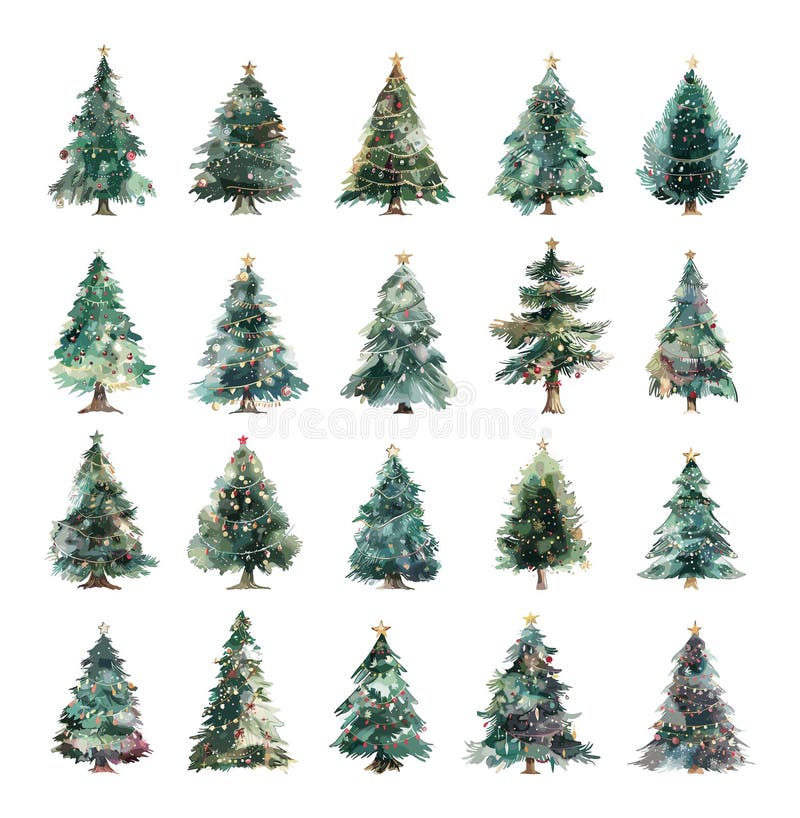 Jristmas-träd med trädgårdsboho-stil vattenfärgssymboler semesterdekorationer Bildekonstruktionselement för festsäsong royaltyfri illustrationer