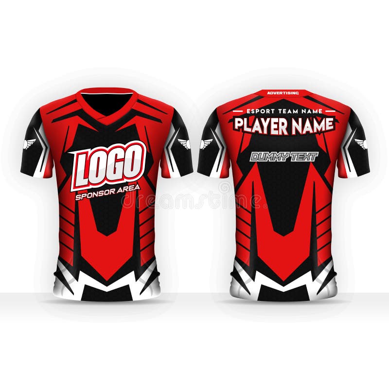 Gaming Tshirt or Esport Jersey Uniform Designs Template with Clean and  Modern concept, Red, white and black Color. Short Sleeve, Well Presented  for gaming team Stock Vector