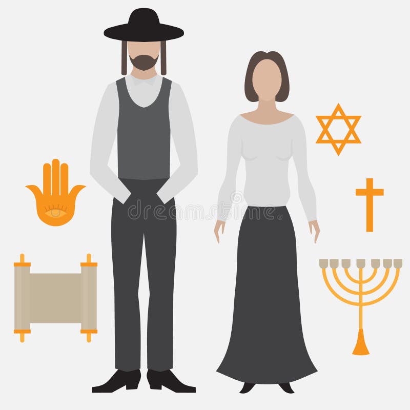 Judío Ortodoxo Icono Plano Hebreo De Israel, Hombre Judío Y Mujer En Paño  De Los Religios Caracteres Planos Estereotipados Tradic Stock de  ilustración - Ilustración de mujer, planos: 77486336