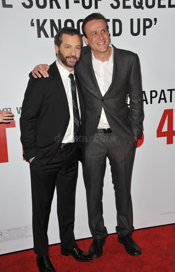 Judd Apatow & Jason Segel. LOS ANGELES, CA - December 12, 2012: Director Judd Apatow (left) & actor Jason Segel at the world premiere of their movie \'This Is 40 stock photo Judd Apatow & Jason Segel. LOS ANGELES, CA - December 12, 2012: Director Judd Apatow (left) & actor Jason Segel at the world premiere of their movie \'This Is 40 stock photo
