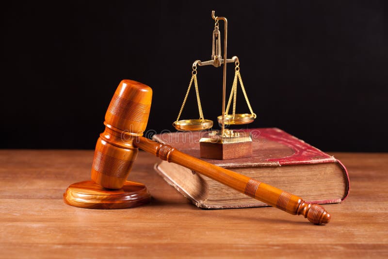 Judge gavel bookand balance stock photo